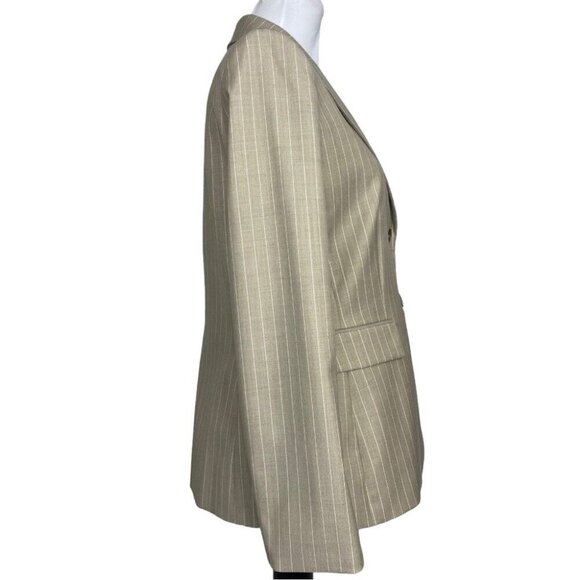 Tahari ASL Women’s Tan White Striped Two Button Business Career Blazer 10/C39 - Picture 3 of 11